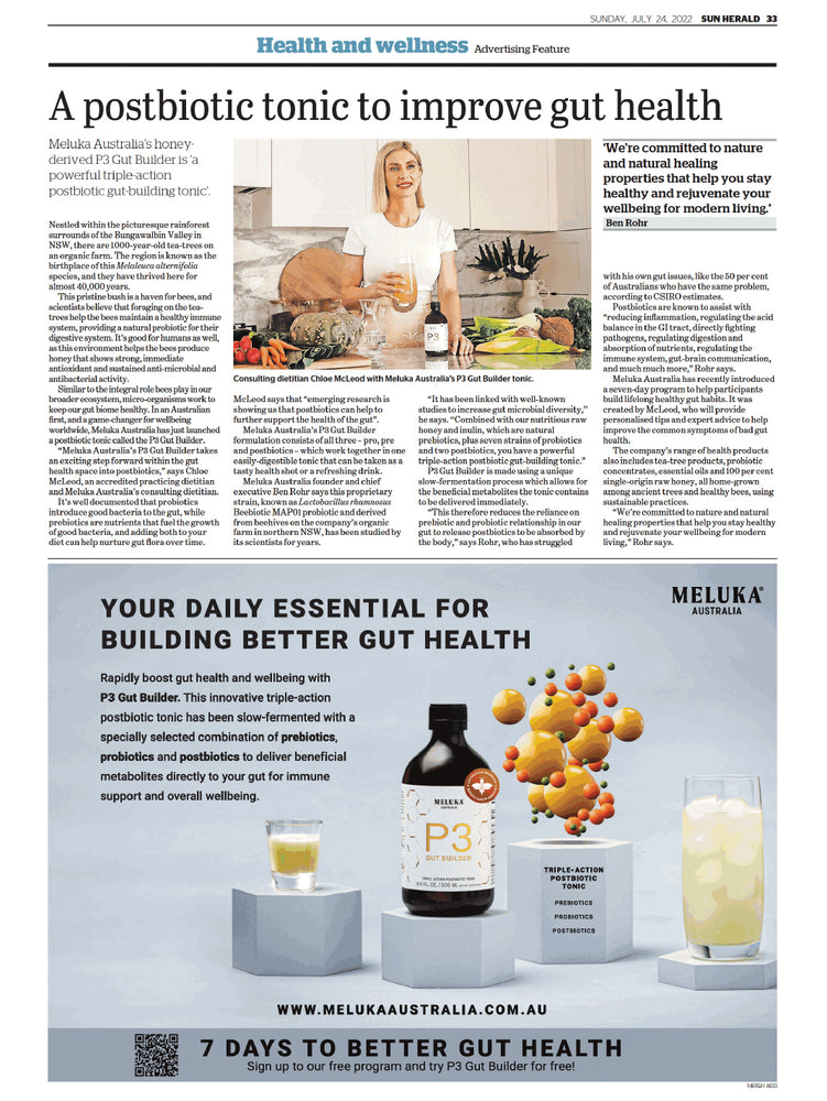 Sydney Morning Herald- Health & Wellness feature: A postbiotic tonic to improve gut health