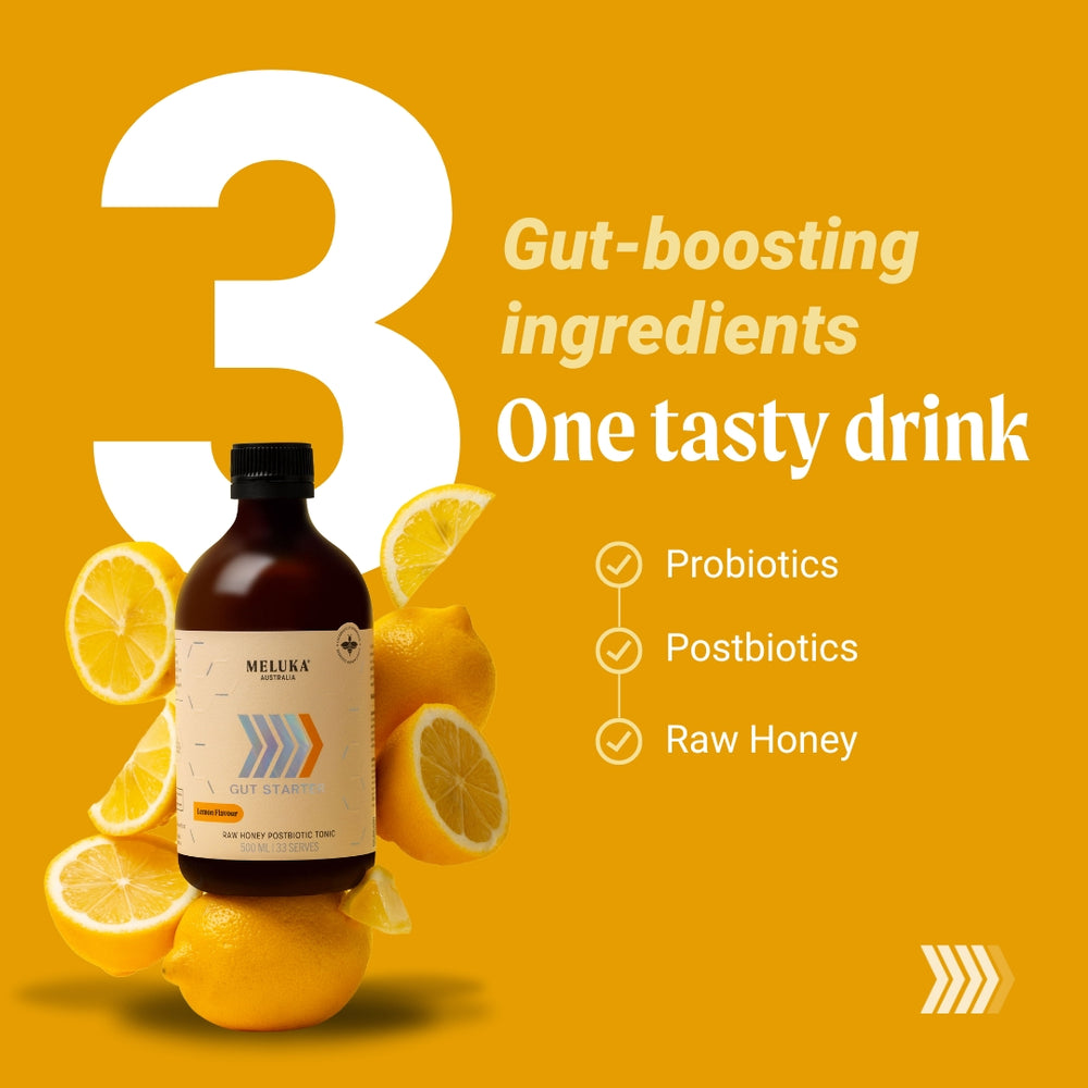 
                  
                    갤러리 뷰어에 이미지 로드, Gut Starter- Raw Honey Postbiotic Tonic, Lemon Flavour, 3 pack
                  
                